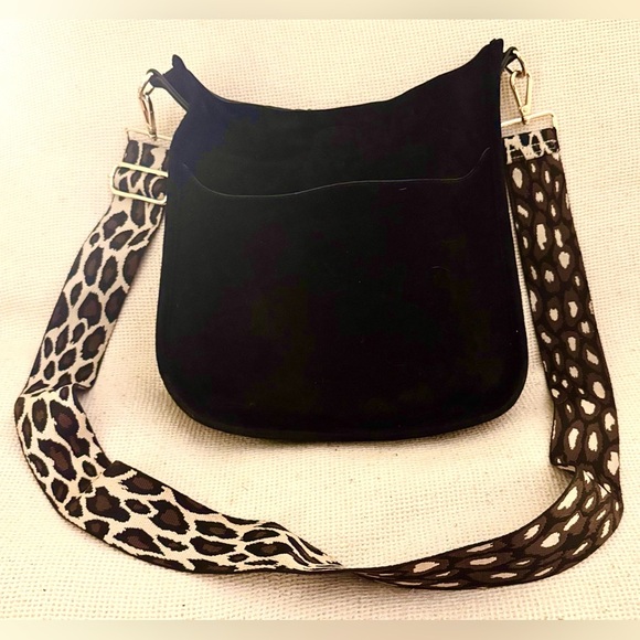 Ahdorned Black Crossbody Bag with Leopard Strap - Picture 2 of 2